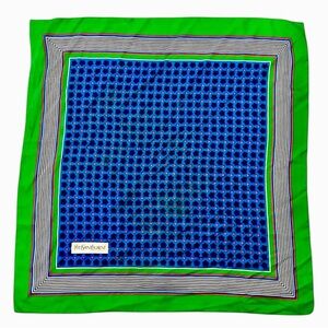 YVES SAINT LAURENT YSL Silk Green & Blue 33” Square Scarf